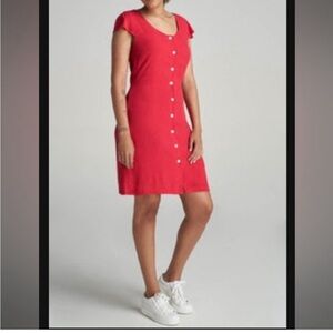 American Tall Button Down Red Shell Buttons SS Dress L Tall